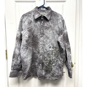 Y2K Gothic Eighty Eight Cross Shirt Gray Tie Dye Rocker Biker Button Up Size L
